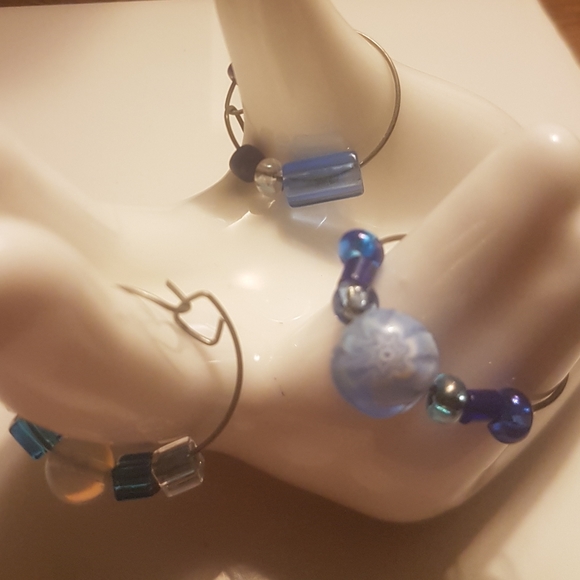 🍷 3x Wine Glass Beaded Ring ID Tags - Picture 2 of 3